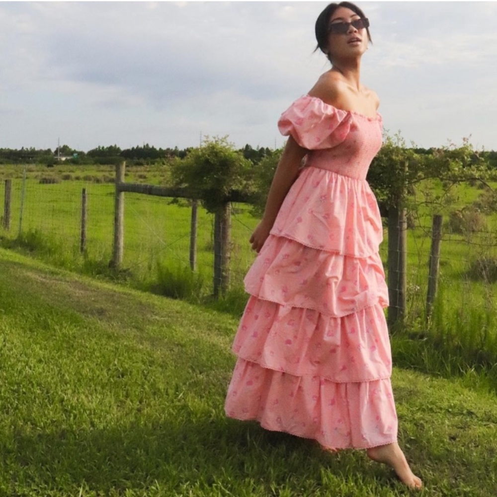 LoveShackFancy target Simone Smocked Pink Ruffle Dress Medium